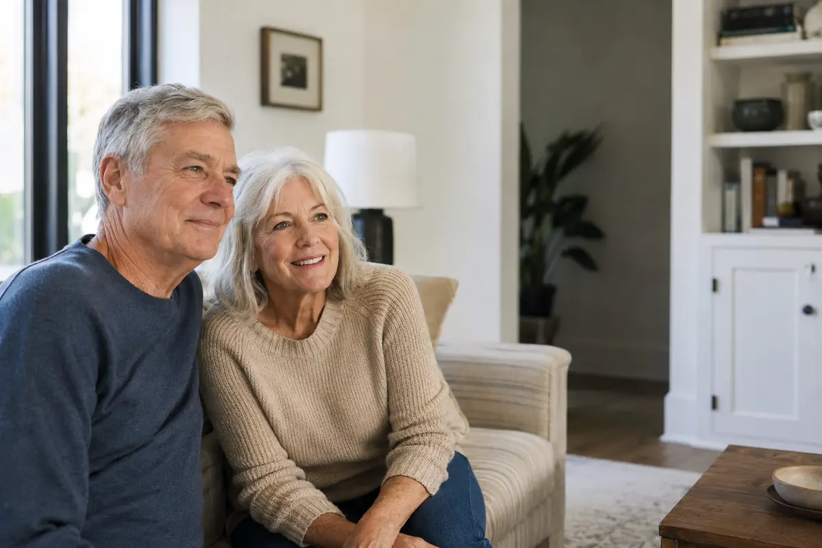 Mature couple relaxing together in a bright home