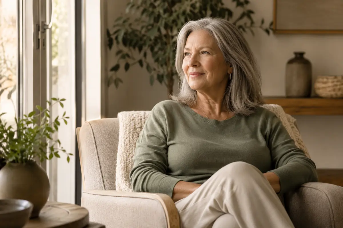 Mature woman enjoying a quiet morning at home